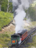 Steam Driven Cog Railway Train Puffs Up Mount Washington