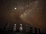 Moai at Ahu Akivi at Night Beneath the Milky Way