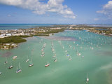 Sailboats Anchored in Orderly Rows in a Florida Key Lagoon