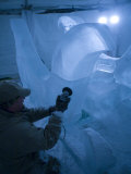 Artist Carves an Ice Sculpture