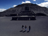 Tourists at Pyramid of the Sun and Moon at Teotihuacan Aztec Site