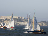 Sailboats Race in the San Francisco Bay with Alcatraz in Background