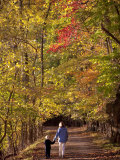 Four Year Old Boy and His Mom Walk Hand in Hand Down a Gravel Lane