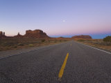 Rock Formations and Moon at Dawn on the Way to Monument Valley