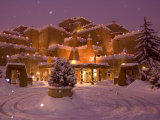 Snow Topped Inn Is Decorated for the Winter Holidays in Santa Fe