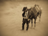 Cowboy Actor and Horse on an Old Western Movie Set