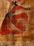 Beautiful Painting of a Whirling Dervish on Cloth with Arabic Script