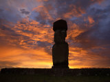 Solitary Moai at the Tahai Complex Silhouetted at Sunset