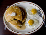 Classic Diner Breakfast of Pancakes and Eggs