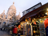 Street Scene in Montmartre with Sacre-Coeur in the Background