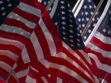 Close View of a Group of American Flags