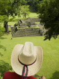 Honduras Copan  Mayan Ruins  Man with Hat over Looking at Ruins
