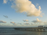 Puffy Clouds Near Shore and Pier on Ambergris Cay