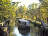 C and O Canal and Towpath with Barge and Hikers