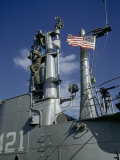 Sailor on Submarine's Open Bridge Scans Sea for Approaching Ships