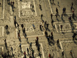 People and Pigeons Fill a Courtyard  Seen from Cathedral on the Square