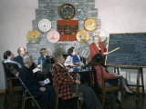Seated Immigrants Listen to Teacher Explaining American Government