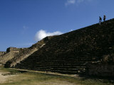 Tourists Climb Down Steps the Ruins of Monte Alban  a Zapotec Capital