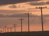 Row of Telephone Poles at Sunset in Rural North Dakota