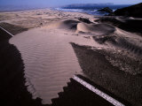 Sand Dunes Encroach on the Pan American Highway  on Peru's Coast