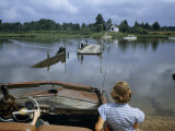 Motorists Watch a Small Car Ferry Cross the Wicomico River