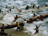 Outrigger Canoes at End of Race from Molokai to Honolulu