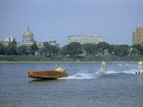 People Water Ski and Canoe on Susquehanna River Near State Capitol