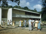 Students Stand Outside their Junior High School Building