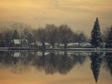 Winter Scene in and its Reflection in a Lake