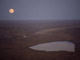 Full Moon over Grasslands and Lake in Nebraska's Sand Hills at Dusk