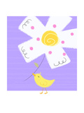 Yellow Bird with White Flower