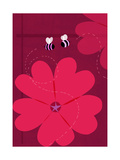 Large Red Flower with Bees