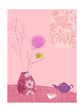 Flowers in Vase  Teapot and Teacup