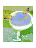 Gold Finches at Birdbath