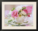 White and Pink Roses and Heather in a Cup