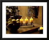 Still Life with Lighted Candles and Bowl of Lemons in Coffee Shop  Tallinn  Estonia