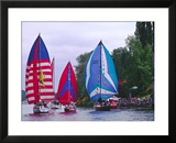 Sailboats with Spinakers in the Opening Day Parade of Boating Season  Seattle  Washington  USA