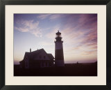 Golden Sunset at Nantucket  Mass with Sankaty Head Lighthouse Silhouetted Against Sky