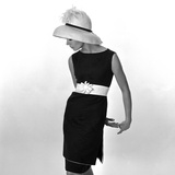 Black Sleeveless Dress with White Belt  1960s