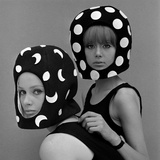 Celia Hammond and Patty Boyd in Edward Mann Dots and Moons Helmets  1965