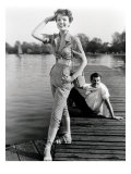 Pat Goddard in Malcom Brown Gingham Blouse and Jeans with Roger Moore  1952