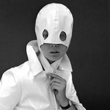 White Patent Leather Helmet with Eye Holes  1960s