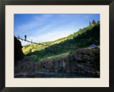 Backpacker Crosses the Bridge over the River to His Camp  Hood River  Oregon  United States