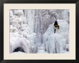 Ice Climber Climbing a Frozen Waterfall  Tangle Creek  Rocky Mountains  Canada