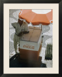 Coca-Cola Vendor Leaning on Cart with Umbrella on Mosaic Sidewalk  Copacabana Beach  Rio de Janeiro