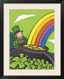 Irish Leprechaun with Pot of Gold by Rainbow