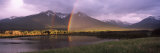 Double Rainbow over Mountain Range  Alberta  Canada