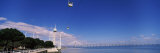Tower with a Bridge in Background  Vasco De Gama Tower and Bridge  Tagus River  Lisbon  Portugal