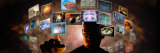 Man Pointing to Screen Squares from Inside a Circle