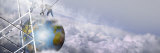 Construction Workers Attaching a Crane to Earth with Clouds